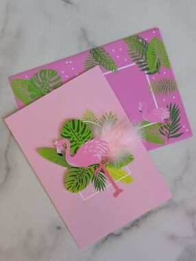 Pink Flamingo Party Invitation Cards with Feather Accent
